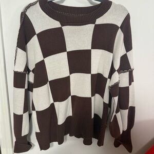 Cozy Brown and White Checkered Women's Sweater